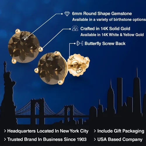 Vista 190 de Gem Stone King Aretes de Martini de oro amarillo de 14 quilates Aretes de tuerca de 3 puntas para mujeres y hombres Redondos de 0.236 pulgadas