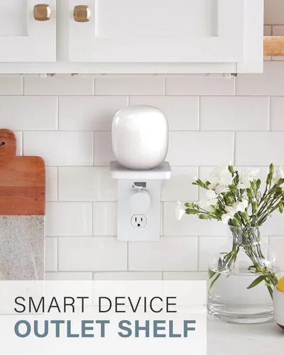 Vista 2 de Sanus Estante de salida para dispositivos pequeños hecho para Google en blanco y gris niebla. Capacidad para pequeños dispositivos electrónicos