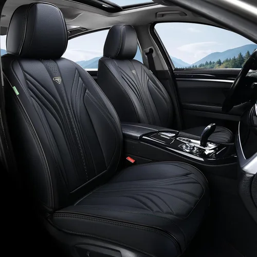 Vista 9 de FLORICH Juego completo de fundas para asiento de coche, fundas de asiento de cuero, fundas universales de lujo para 5 asientos en color negro