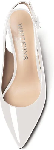 Vista 3 de WAYDERNS Zapatos de tacón alto con hebilla y hebilla para el tobillo y puntera puntiaguda gruesa de patente gruesa para mujer, 3 pulgadas