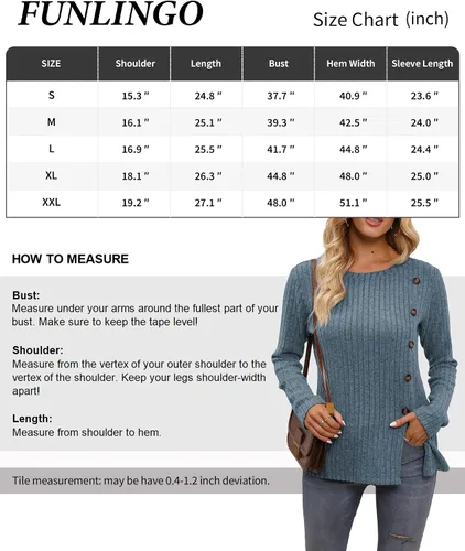 Vista 6 de Funlingo Blusa de manga larga para mujer, estilo casual, cuello en V, holgada, de gasa, para el trabajo