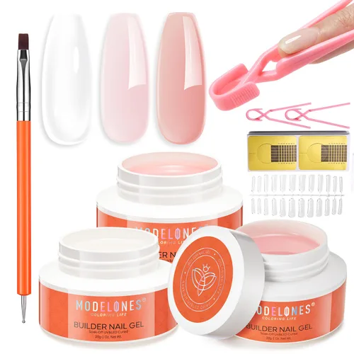Vista 35 de Modelones - Juego de pegamento en gel para uñas de 9 en 1 con cepillo, gel de uñas de 15 ml para strass, gel de base, kit de gel de uñas de arte