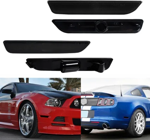 Vista 9 de Para Ford Mustang 2010, 2011, 2012, 2013, 2014 Luces de Marcador Lateral de Parachoques Delantero y Trasero, Luces LED Ámbar y Rojas, 4 piezas