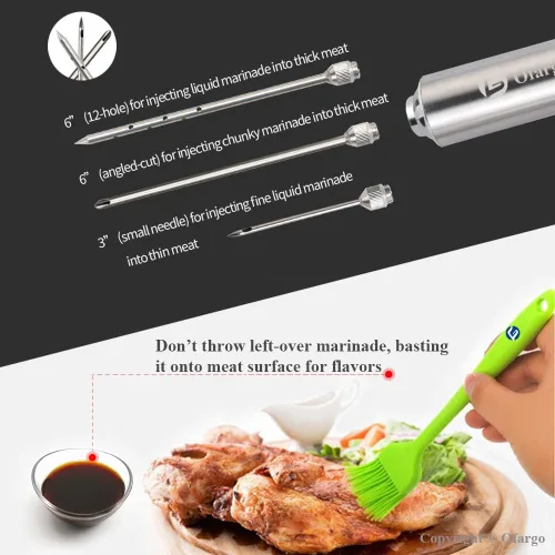 Vista 5 de Ofargo Inyector de carne, inyectores de carne para fumar con 3 agujas de jeringa para inyectores de alimentos marinados, adobos inyectores