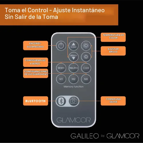 Vista 3 de GLAMCOR Galileo Pro Kit: anillo de luz plegable con soporte, anillo de luz portátil para creador de contenido del teléfono con función Bluetooth