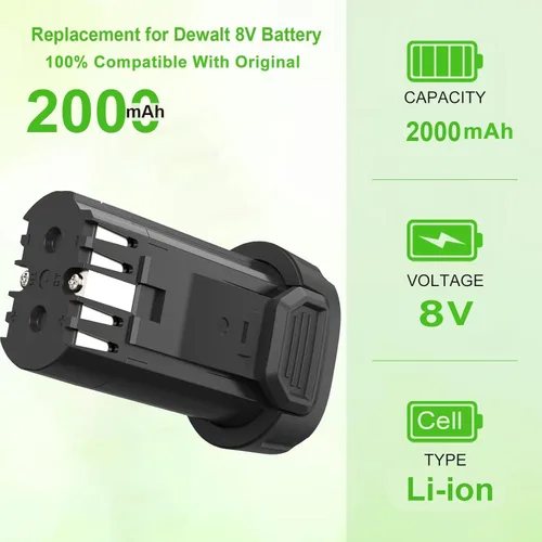 Vista 2 de Reemplazo de 2000 mAh para batería Dewalt de 8 V DCB080 DW4390 DCF680 DCF680N1 DCF680N2 DCF680G2 DCF682 DCL023 DCB095