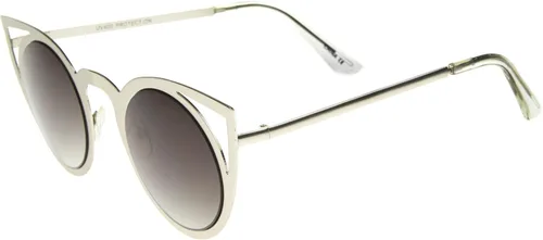Vista 30 de zeroUV Gafas de sol redondas de metal recortadas con lente de espejo de ojo de gato para mujer