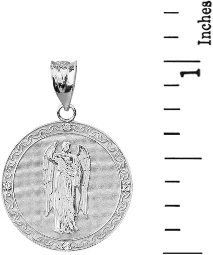 Vista 3 de Collar redondo de plata de ley San Gabriel el Arcángel CZ Medalla (1.0in)
