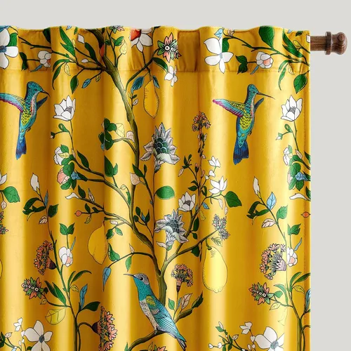 Vista 18 de MUSSEL Cortinas florales de terciopelo de 63 pulgadas de largo, cortinas botánicas de lujo para oscurecer la habitación, 2 paneles de colibrí