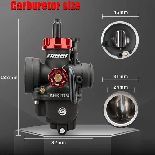 Vista 3 de NIBBI Carburador PE24 con kit de filtros de aire de 48mm, mejora el rendimiento de motocicletas de cross, compatible con 125cc-150cc para Apollo