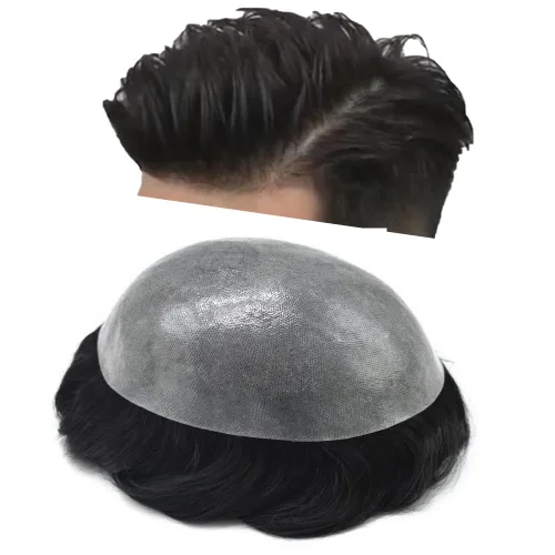 Vista 22 de PU Toupee para hombres pieza de pelo real sistema de reemplazo de cabello humano para hombres Toupee pieza de pelo para hombres piel polivinílica