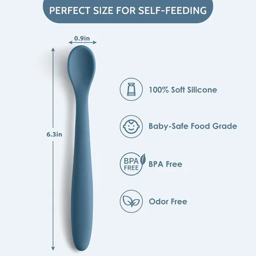 Vista 2 de 6 piezas de cucharas de silicona para alimentación de bebé, primera etapa con punta suave fácil para las encías, cuchara de entrenamiento