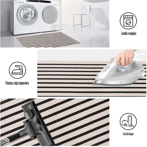 Vista 6 de LEEVAN Alfombra de capas de 2 x 3 para porche delantero, pequeño, a rayas Negro y crema
