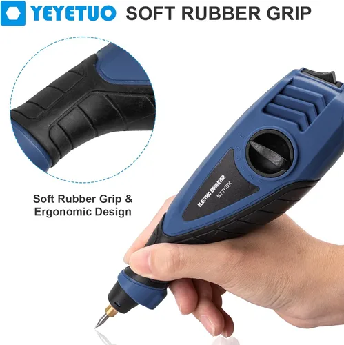 Vista 4 de Bolígrafo de grabado de 25 W, herramienta de grabado de potencia de 6 velocidades, bolígrafo grabador de mano con brocas de acero de carburo