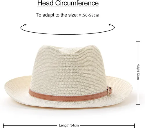 Vista 8 de TIALARTS Sombrero de paja Fedora para hombre y mujer, ala ancha, para verano, playa, paja para exteriores, sombrero cubano Trilby