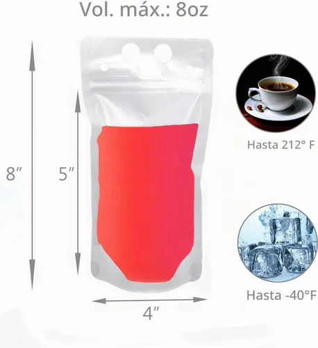 Vista 2 de Bolsas de bebidas con pajitas, paquete de 20 bolsas de plástico de 8 onzas, con cierre de cremallera, de mano, resistentes, bolsas de jugo