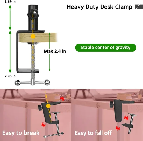 Vista 2 de Abrazadera de montaje de mesa de metal resistente, abrazadera de escritorio de metal para soporte de brazo de micrófono, abrazadera ajustable