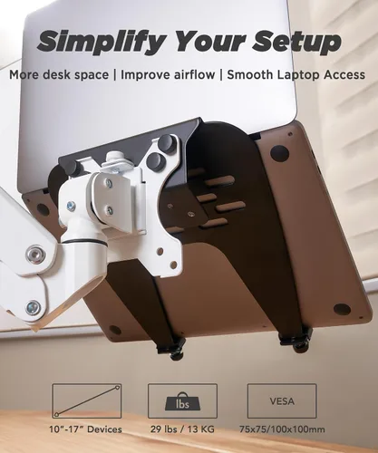 Vista 2 de ULTRARM Bandeja de acero para portátil para monitor y brazo de escritorio, compatible con VESA 75/100, agujeros de montaje de 29 libras de capacidad