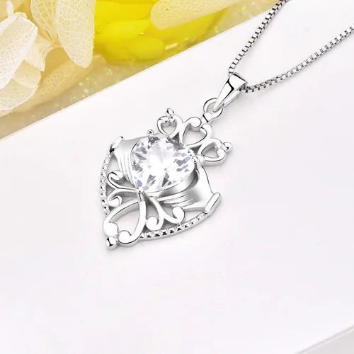 Vista 5 de JO WISDOM Collar con colgante de corazón celta irlandés de plata de ley 925 con piedras natales