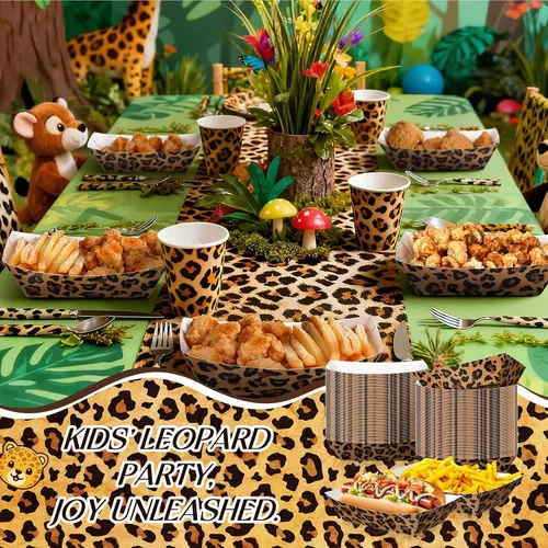 Vista 4 de Yinkin 100 bandejas de comida de papel con estampado de leopardo de 2