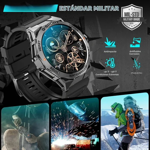 Vista 4 de Reloj inteligente militar para hombre, para responder/hacer llamadas de 1.43 pulgadas, AMOLED siempre encendido, reloj inteligente resistente