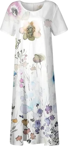 Vista 5 de Vestido cóctel Mujer bolsillos Floral Maxi Vestidos fluidos Manga Corta Fiesta Vestido Calle Cuello Redondo 2023