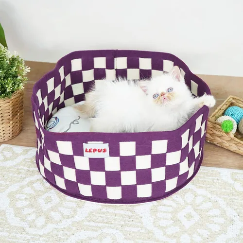 Vista 7 de SUSSEXHOME Pets - Cama redonda para gatos de 15.75 x 15.75 x 6.7 pulgadas, acogedora cama para gatos y perros pequeños, cojín interior decorativo