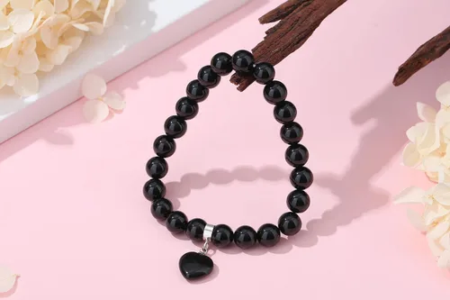 Vista 4 de XIANNVXI Pulsera de cristal curativo para mujer, pulsera de protección de cuentas de 0.315 in, pulsera con dije de corazón, pulsera elástica