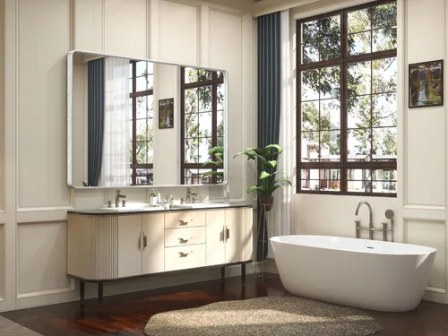 Vista 163 de TETOTE Espejo de marco dorado cepillado de 16 x 24 pulgadas, espejo de tocador de baño de latón dorado para pared, espejo enmarcado rectangular