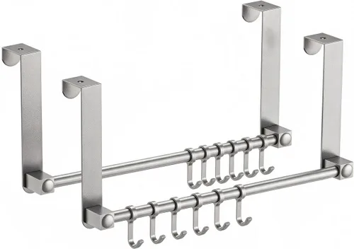 Vista 12 de Ganchos para colgar sobre la puerta, ganchos ajustables resistentes para colgar sobre la puerta, organizador para baño, color negro
