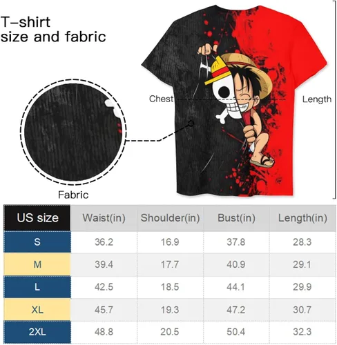 Vista 3 de XJBZTY Camiseta Luffy de manga corta con estampado 3D gráfico de una pieza con cuello redondo casual para hombres, mujeres y niños y niñas