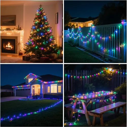 Vista 7 de Luces de Navidad con 8 modos de iluminación, 200 luces LED de 66 pies con control remoto, cadena de luces recargables para exteriores, decoraciones