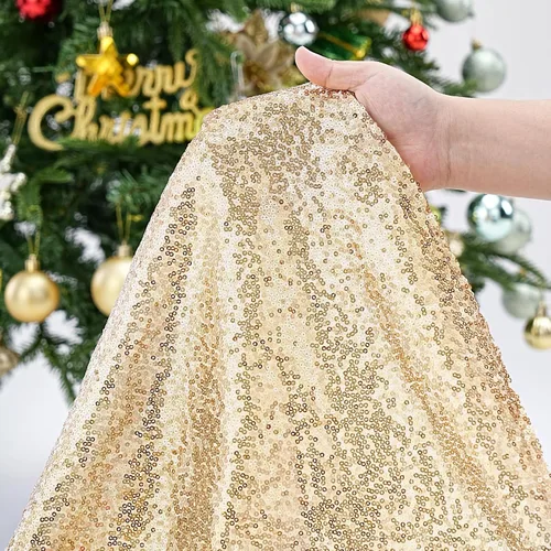 Vista 5 de Faldón para Árbol de Navidad 24 Pulgadas Redondo de Champán, Faldón Pequeño para Árbol de Navidad, Adornos de Navidad Lentejuelas para Fiesta de Año