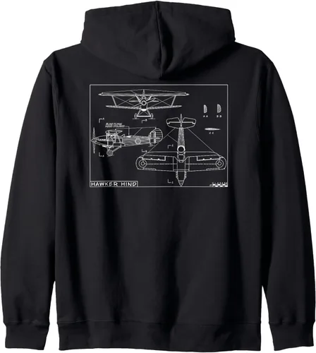 Vista 2 de Hawker Hind - Sudadera con capucha con cremallera y diseño de bombardero de entreguerra británico, Negro