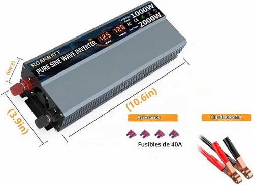 Vista 7 de Inversor de potencia de onda sinusoidal pura de 1000 W, 12 V CC a CA 110 V 120 V, potencia máxima de pico de 2000 W, con 2 tomas de CA, inversor