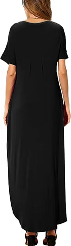 Vista 2 de HUSKARY - Vestido largo de verano para mujer, informal, holgado, con bolsillos, manga corta con corte lateral