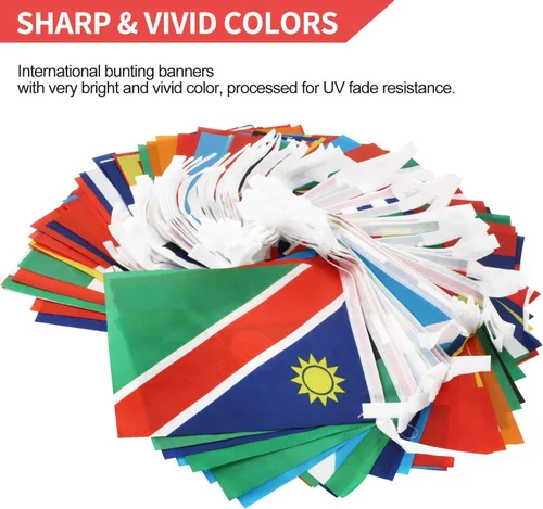 Vista 2 de Anley Bandera de cuerda de 200 países de 184 pies – Banderines internacionales para decoración de fiestas, bares, clubes deportivos, festivales