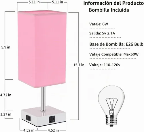 Vista 5 de Lámpara de mesa con control táctil, 3 modos regulables, puertos USB C+A y tomacorriente, lámpara de noche para decoración de dormitorio y sala