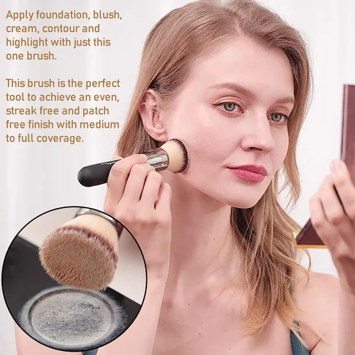 Vista 5 de Bueart Design Brocha de maquillaje para base de pulido de parte superior plana, ultra suave, densa, Kabuki, cepillo de maquillaje para líquido