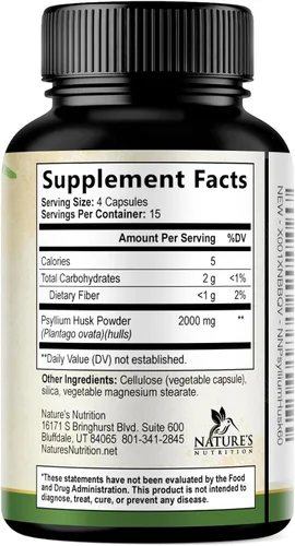Vista 8 de Polvo de cáscara de psyllium de 2000 mg por porción, suplemento de fibra de psyllium extra fuerte, píldoras de fibra soluble natural, apoya