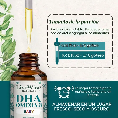 Vista 5 de Omega 3 DHA Baby Drops Vegan Liquid Omega 3, 60 porciones, 1 oz