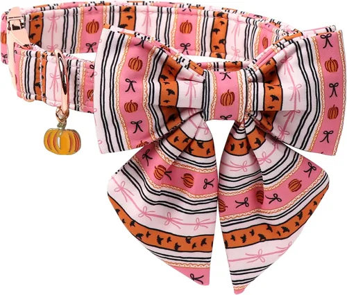 Vista 25 de DOGWONG Collar de otoño para perro con lazo, collar de moño para perro de Acción de Gracias, collar ajustable de algodón de otoño con hoja de arce