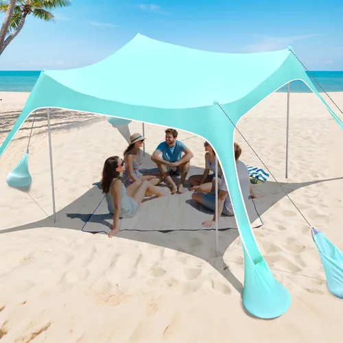 Vista 10 de 2PM SPORTS Toldo de Carpa de Playa con Protección UV UPF50+, Refugio Grande de Sombra Solar para Exteriores para Picnic Familiar, Camping, Viajes