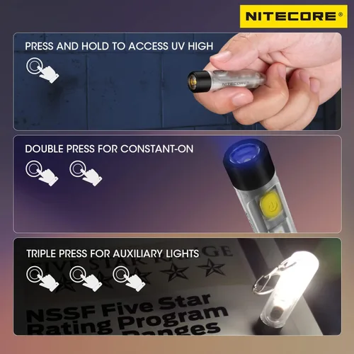 Vista 5 de Nitecore Tiki UV 365nm llavero ultravioleta linterna USB-C recargable EDC luz etiqueta