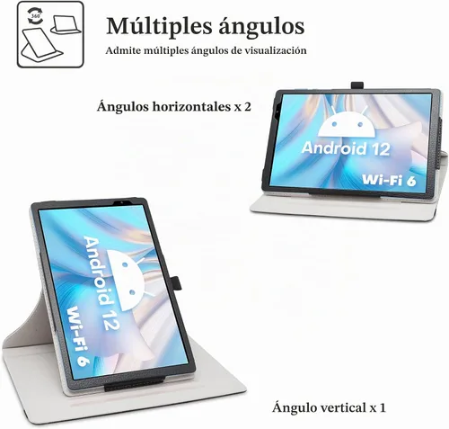 Vista 3 de Bige para tabletas TECLAST P26T/Vortex T10M Pro Plus de 10.1", soporte giratorio de 360 grados con cubierta de bonito patrón, color negro