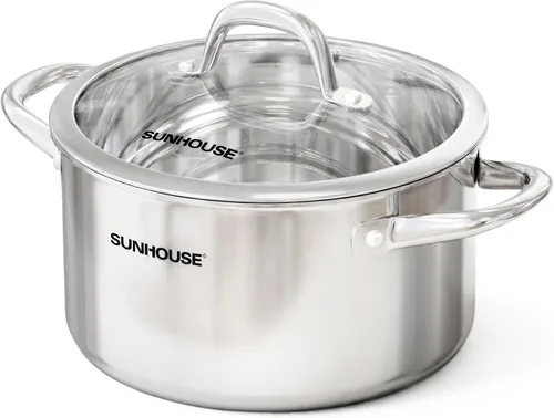 Vista 10 de SUNHOUSE - Olla de acero inoxidable de tres capas de 3.4 cuartos de galón, olla de cocina de pasta con tapa visible para sopa, verduras, utensilios
