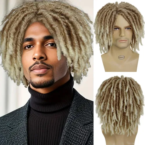 Vista 9 de GNIMEGIL - Pelucas cortas trenzadas para hombre Afro Bob, cabello negro trenzado en crochet, diadema con rastas, fibra sintética natural, capas