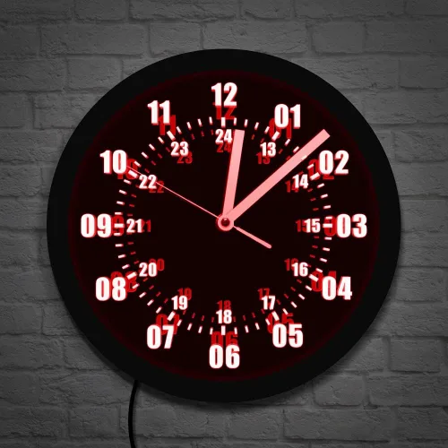Vista 2 de The Geeky Days Reloj de pared con signo de neón de 24 horas de tiempo militar con retroiluminación LED zona horaria mundial militar signo de neón