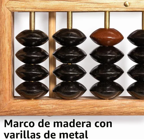 Vista 3 de ábaco de madera de estilo retro, calculadora de Soroban con botón de reajuste, 13.75 pulgadas, 17 columnas.