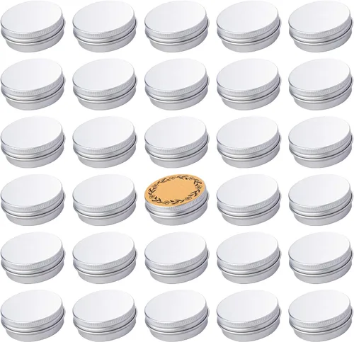 Vista 9 de Recipiente de aluminio de 1 oz / 30ml con tapa de rosca y etiquetas en blanco (Naranja - Paquete de 32) Secure Packaging, Tight Screw Lids